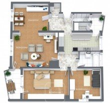 3D Grundriss Lichtdurchflutete 3,5 Zimmer-Wohnung | 2 Balkone | Zentrumsnah und dennoch im Gr�nen