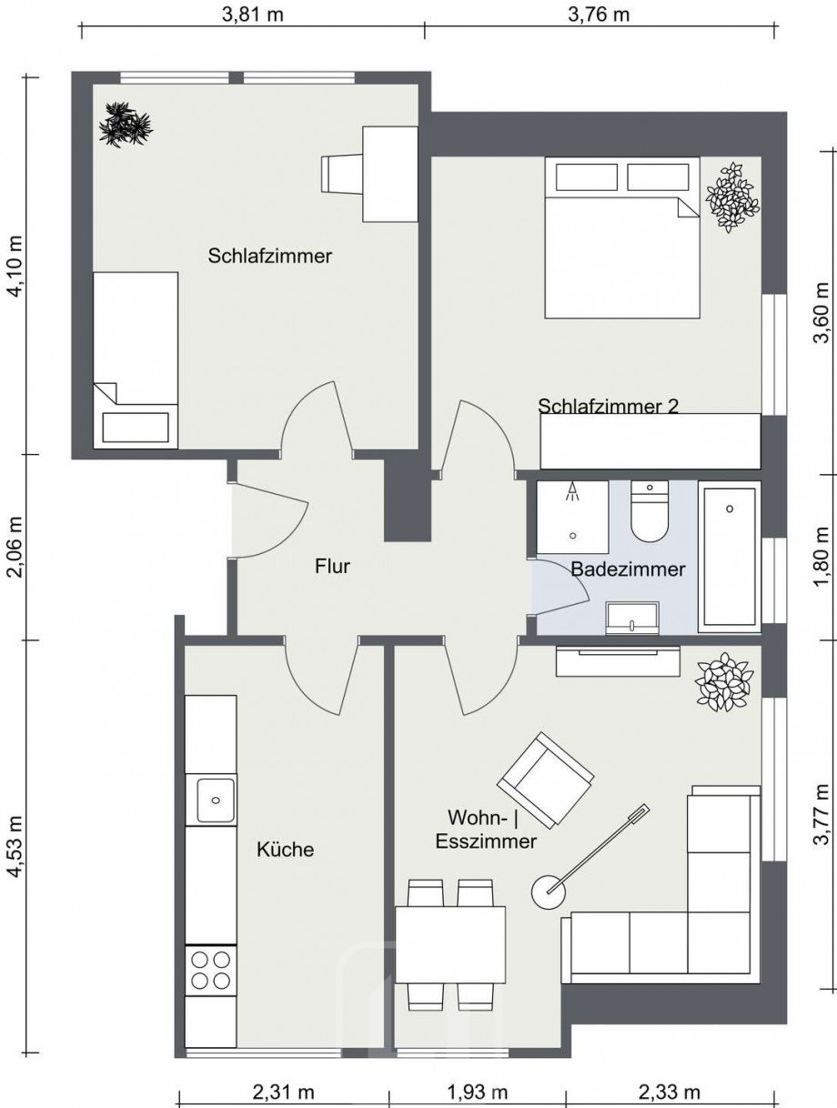 2D-Grundriss Dachgeschosswohnung Ditzingen-Hirschlanden