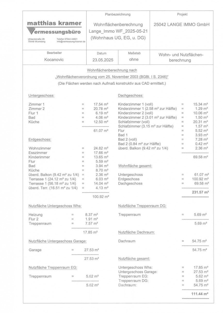 Wohnfl�chenberechnung Mehrfamilienhaus Heimsheim