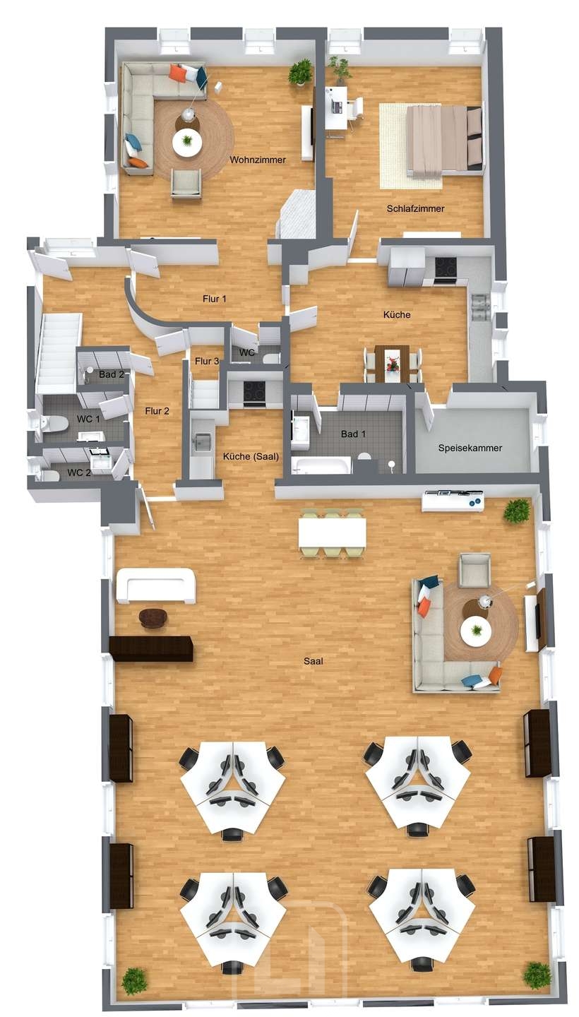 3D Grundriss EG Mehrfamilienhaus Bad Liebenzell