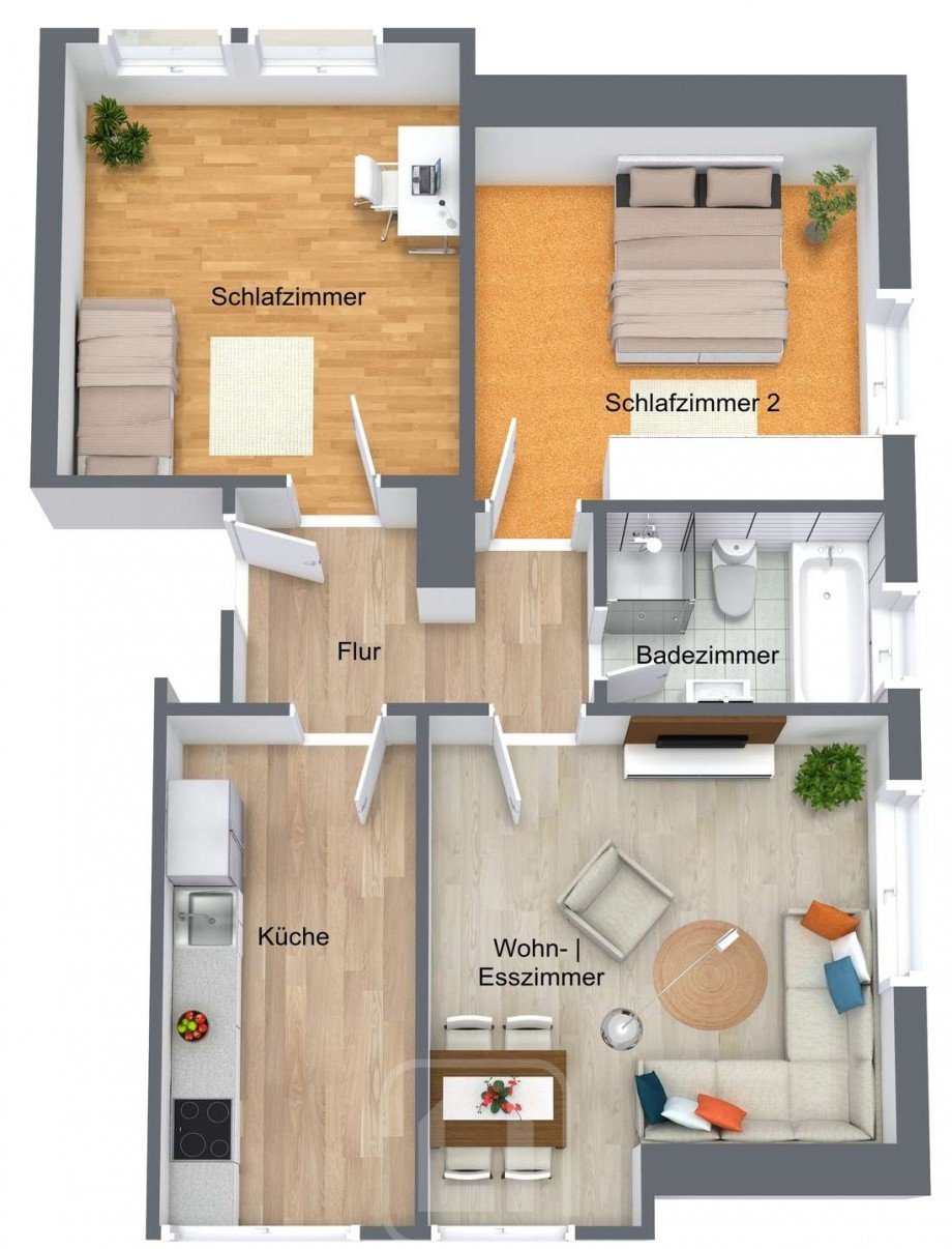 3D-Grundriss Dachgeschosswohnung Ditzingen-Hirschlanden