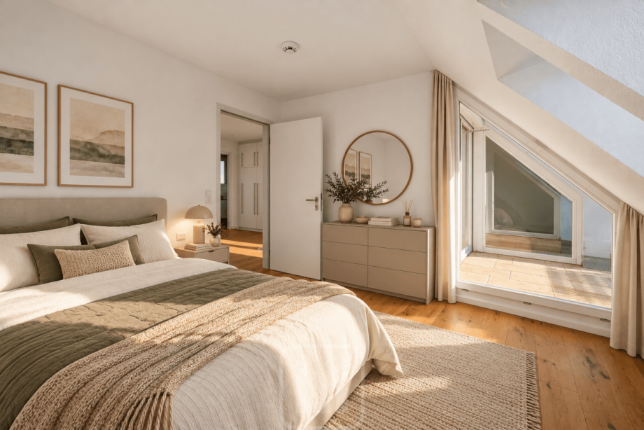Beispielbild Schlafzimmer Maisonettewohnung Pleidelsheim