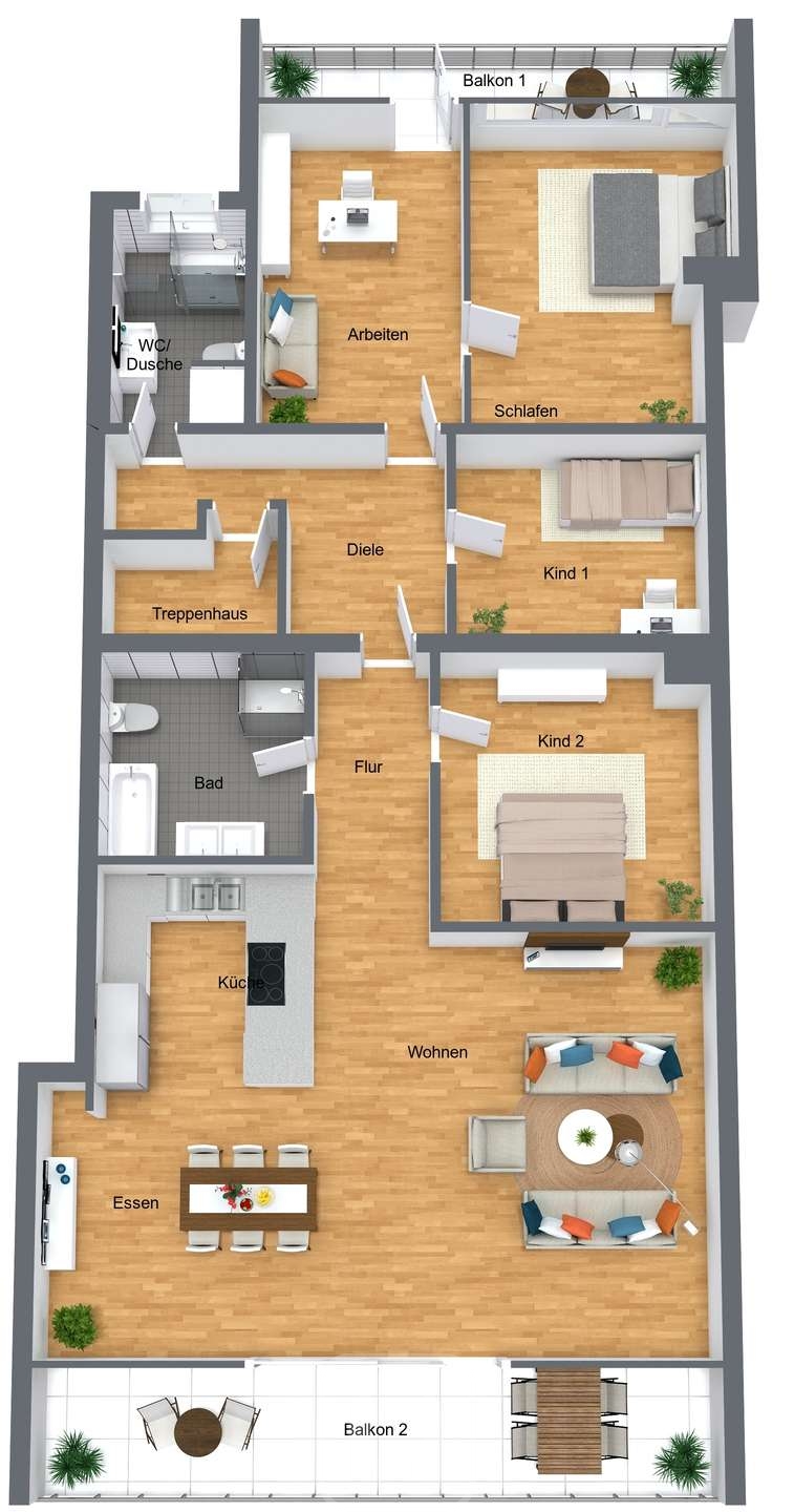 3D Grundriss Dachgeschosswohnung Calw