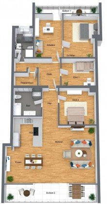 3D Grundriss Gro�z�gige 5-Zimmer-Wohnung mit exzellenter Raumaufteilung, Licht, Weite und Komfort | Stellplatz
