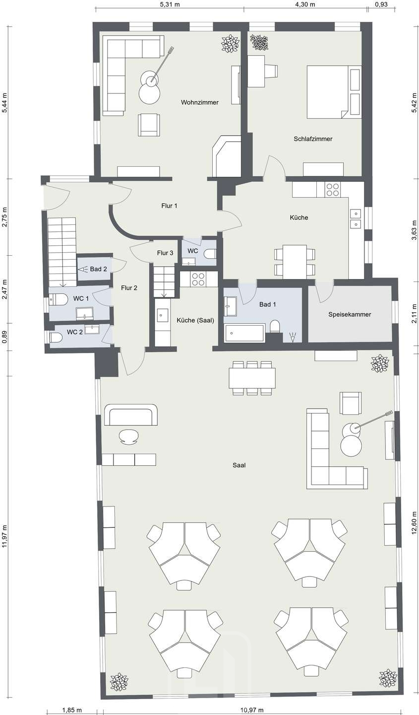 2D Grundriss EG Mehrfamilienhaus Bad Liebenzell