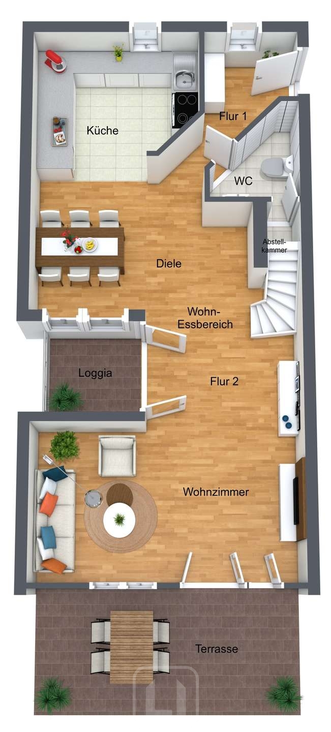 3D Grundriss Dachgeschoss Maisonettewohnung Renningen
