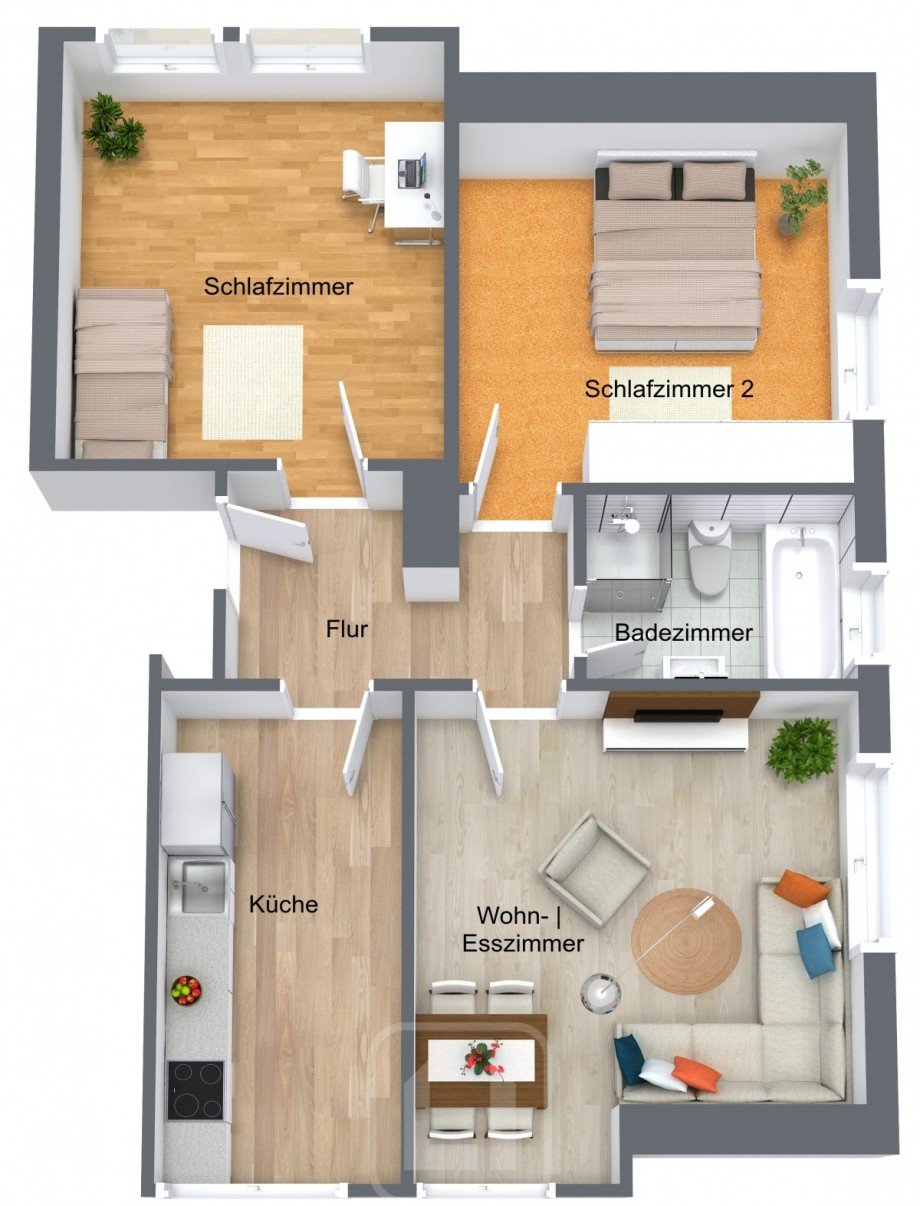3D-Grundriss Dachgeschosswohnung Ditzingen-Hirschlanden